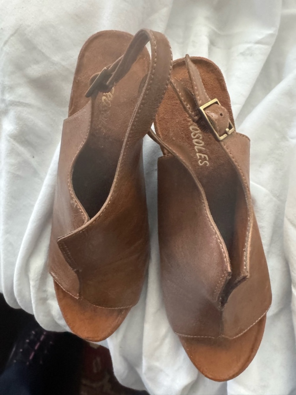 AEROSOLES Brown Leather Platform Slingback Wedges